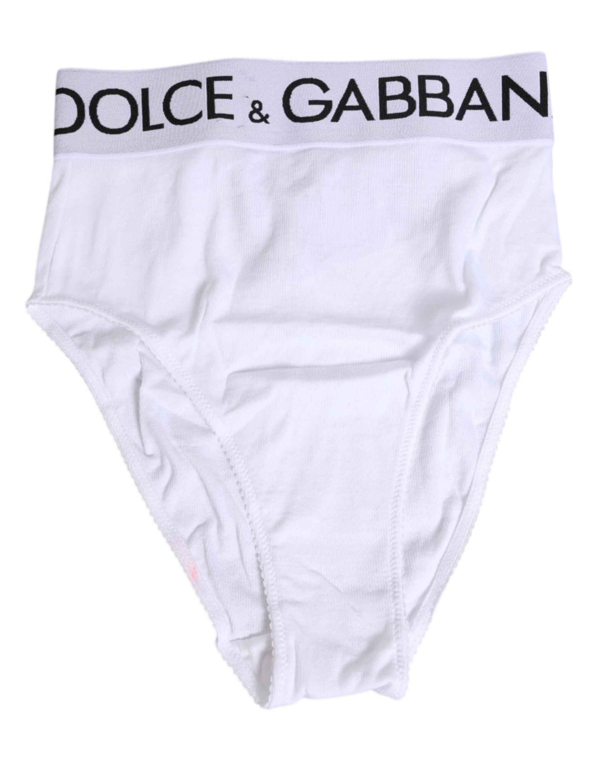 Dolce & Gabbana White Cotton Stretch High Waist Panty Underwear