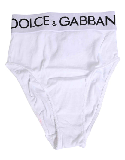 Dolce & Gabbana White Cotton Stretch High Waist Panty Underwear
