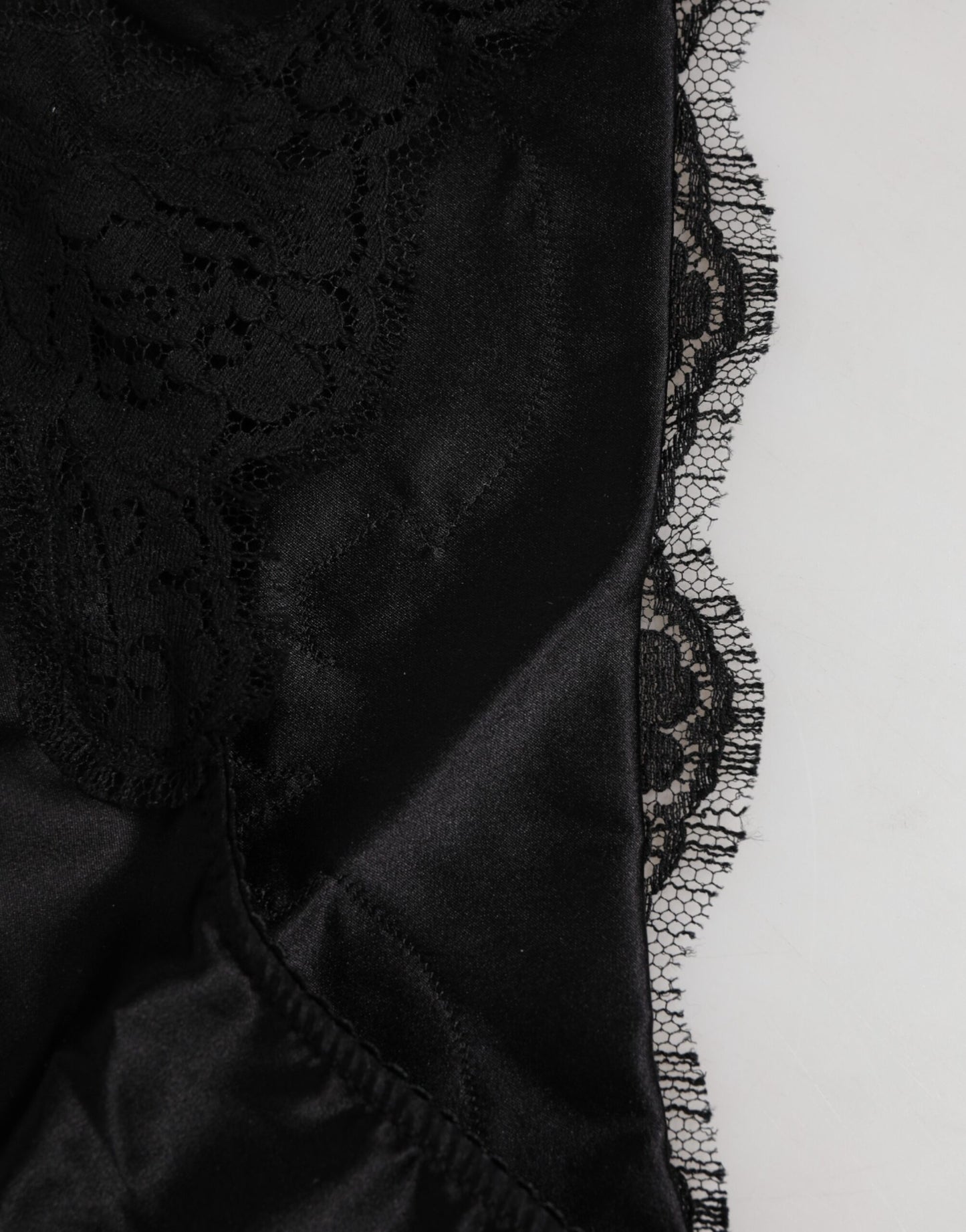 Dolce & Gabbana Silk Satin Slip Zwart Bloemenkant Luxe