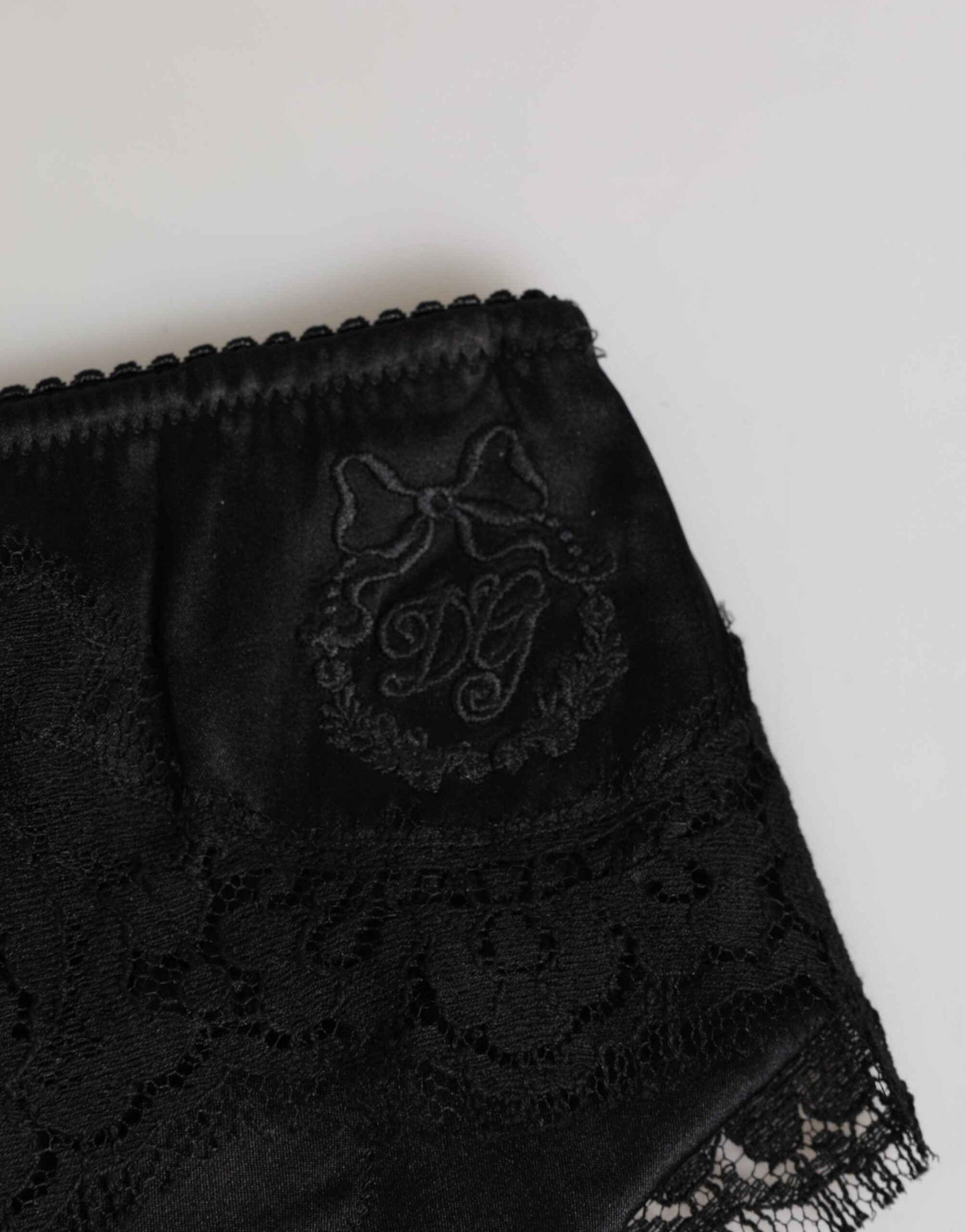 Dolce & Gabbana Black Silk Satin Floral Lace Panty Brief Underwear