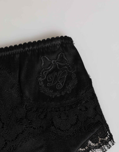Dolce & Gabbana Black Silk Satin Floral Lace Panty Brief Underwear