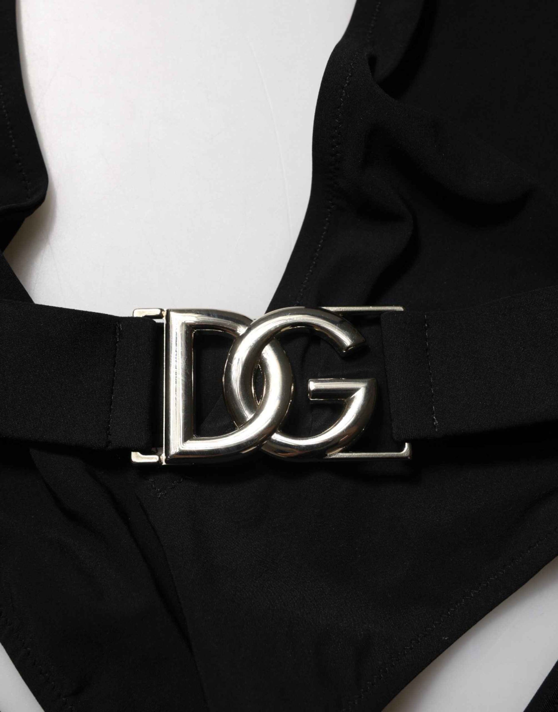 Dolce & Gabbana Black Nylon Deep V-Neck One Piece Swimwear