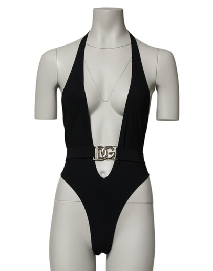 Dolce & Gabbana Diep V-Hals Nylon Luxe Badpak – Zwart