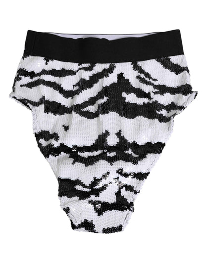 Dolce & Gabbana Black White Sequin High Waist Panty Underwear