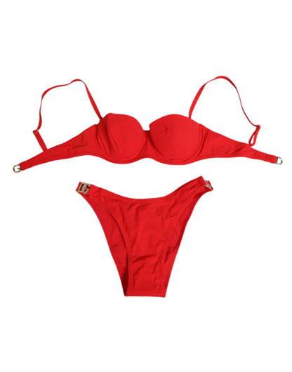 Dolce & Gabbana Balconcino Slip Nylon Bikini Rood Zwemoutfit