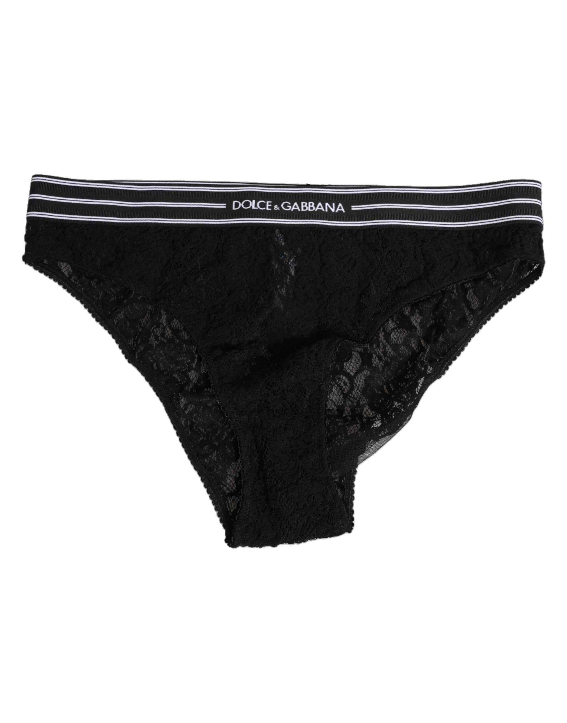Dolce & Gabbana Hoge Taille Slip Nylon Kant Panty - Zwart