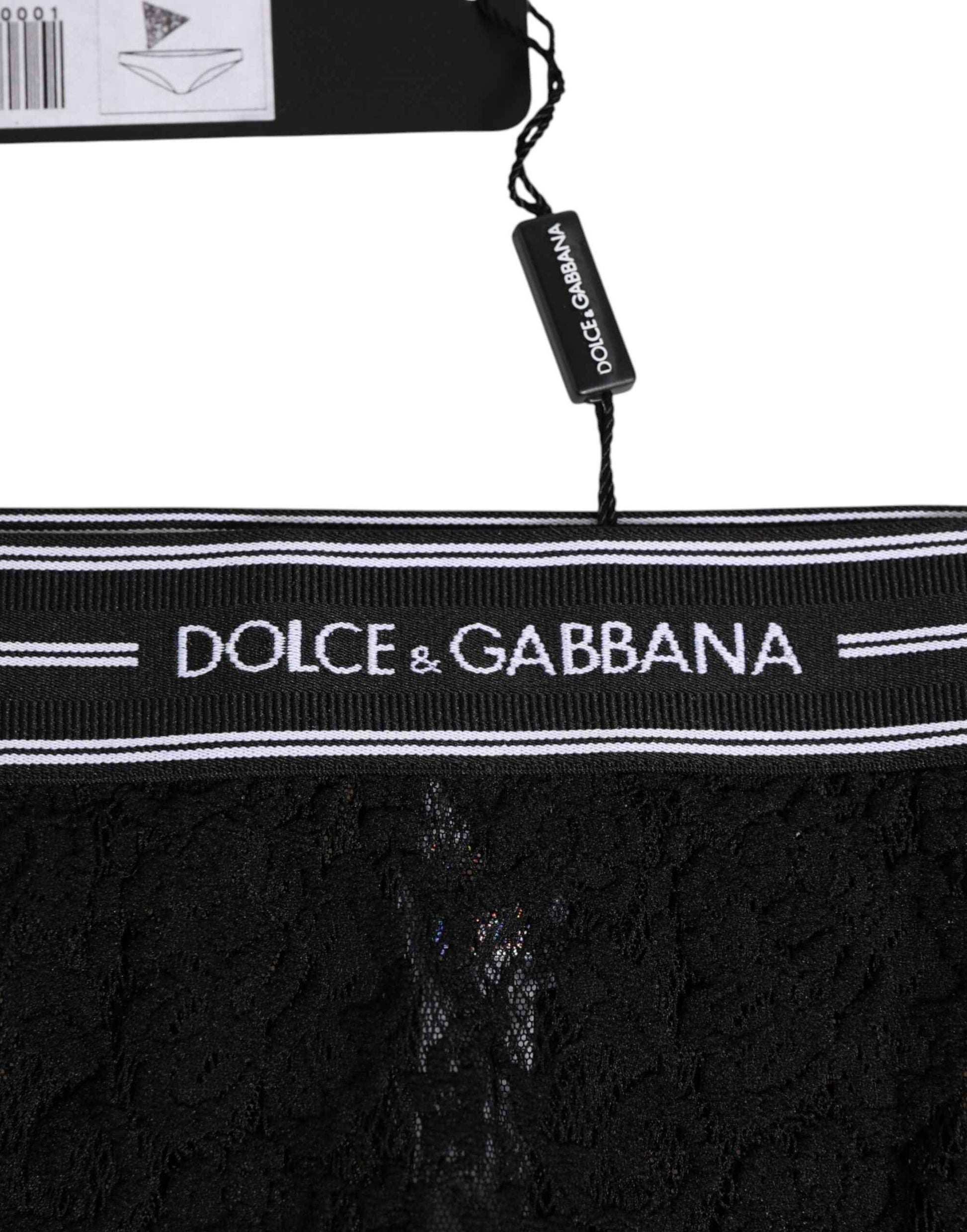 Dolce & Gabbana Hoge Taille Slip Nylon Kant Panty - Zwart