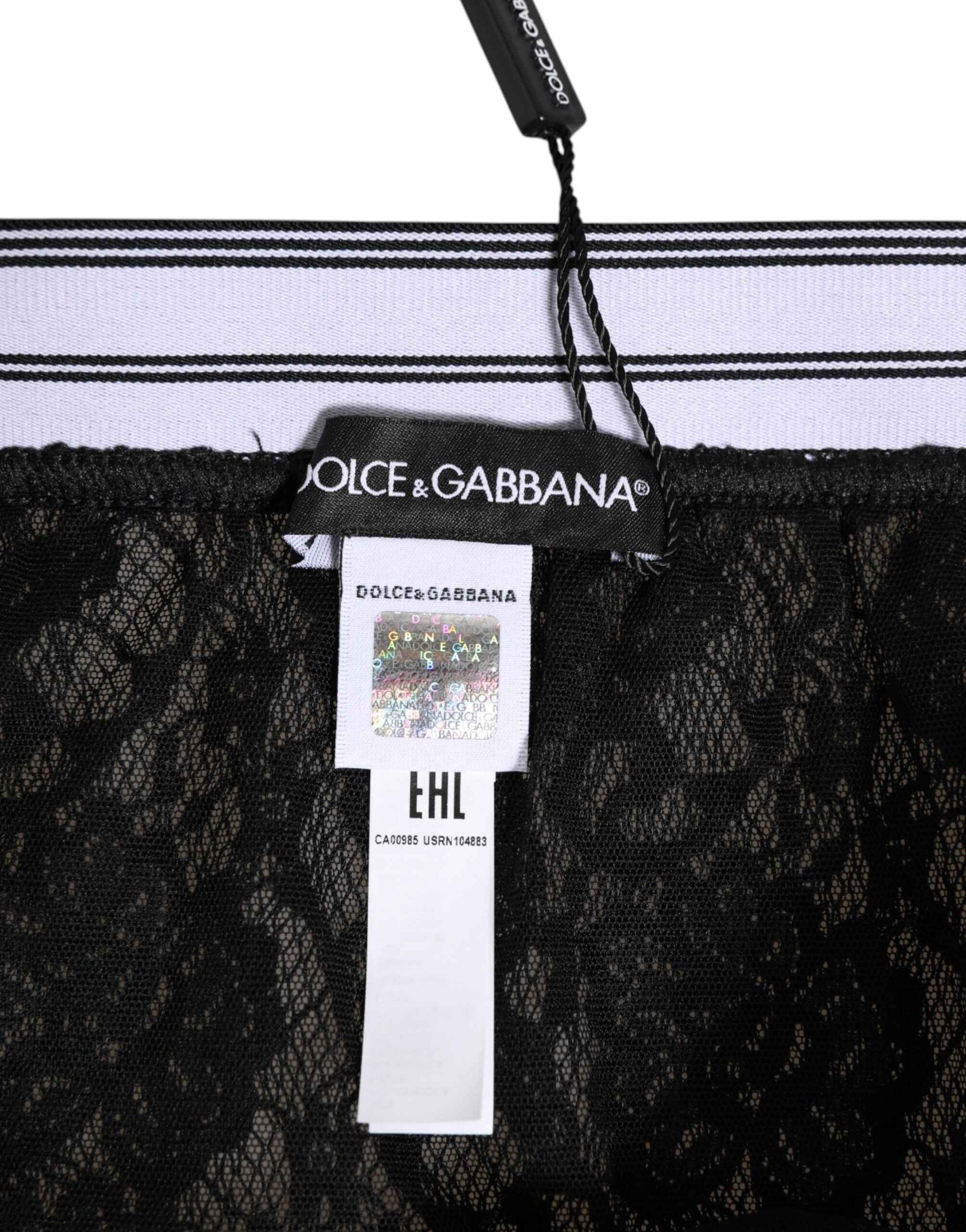Dolce & Gabbana Hoge Taille Slip Nylon Kant Panty - Zwart