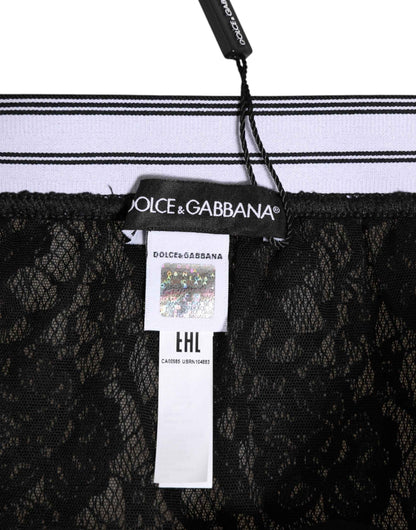 Dolce & Gabbana Hoge Taille Slip Nylon Kant Panty - Zwart