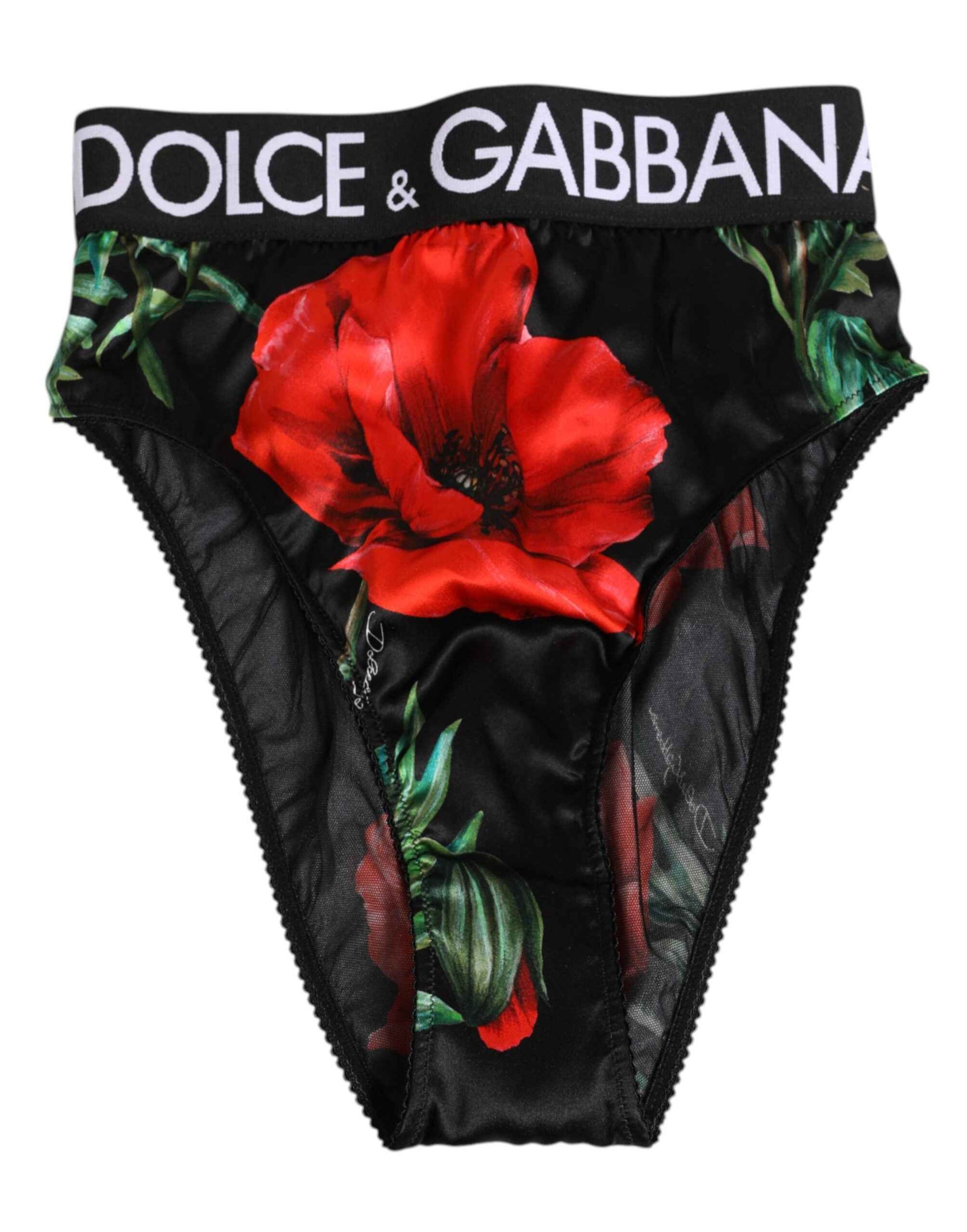 Dolce Gabbana High Brief Silk Panty - Zwart Bloemenprint