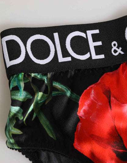 Dolce Gabbana High Brief Silk Panty - Zwart Bloemenprint