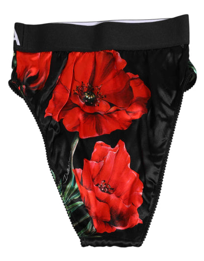 Dolce Gabbana High Brief Silk Panty - Zwart Bloemenprint