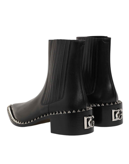 Dolce & Gabbana Leer Studded Short Boots Zwart Mannen