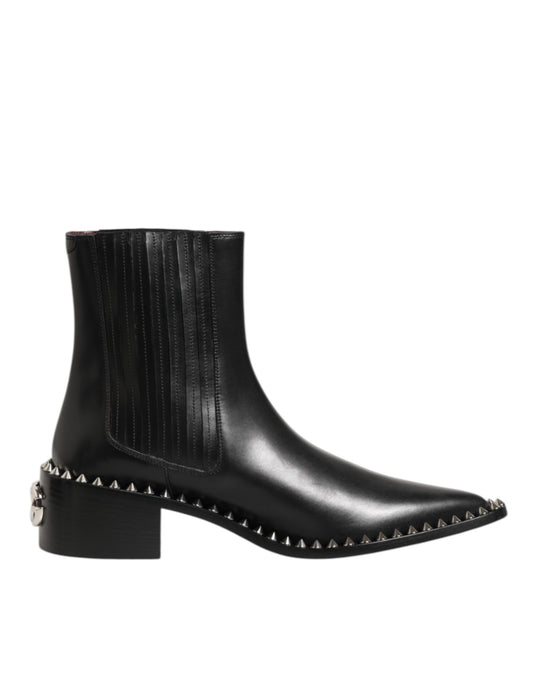 Dolce & Gabbana Leer Studded Short Boots Zwart Mannen