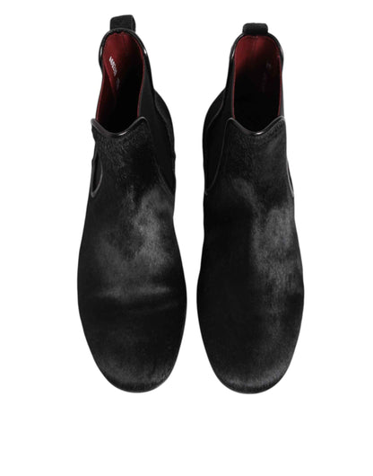 Dolce Gabbana Chelsea Boots Leer Bont Zwart Luxe Elegant