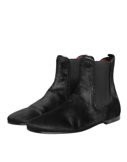 Dolce Gabbana Chelsea Boots Leer Bont Zwart Luxe Elegant