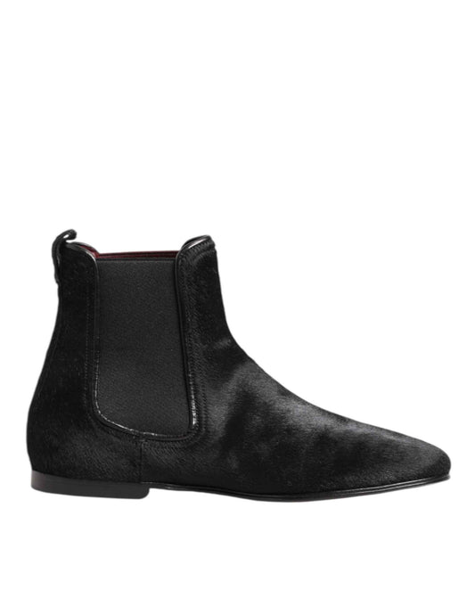 Dolce Gabbana Chelsea Boots Leer Bont Zwart Luxe Elegant