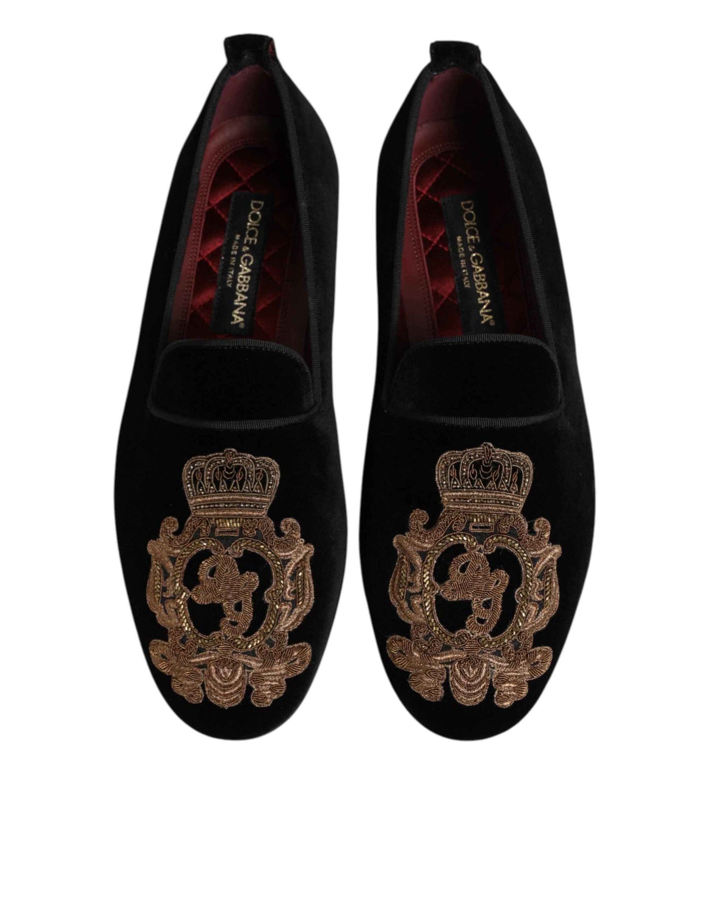 Dolce Gabbana Fluwelen Loafers Zwart Gouden Kroon