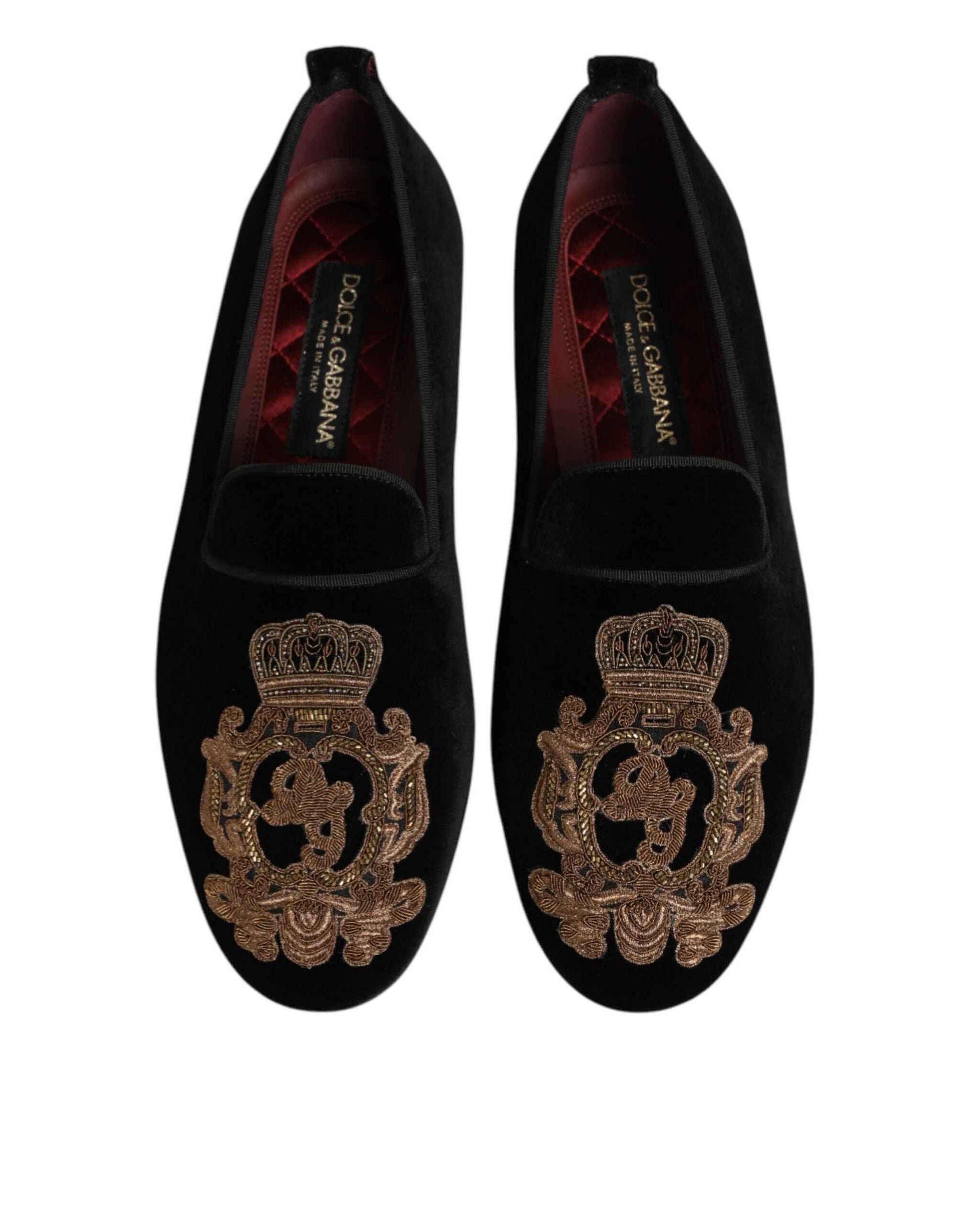Dolce Gabbana Fluwelen Loafers Zwart Gouden Kroon