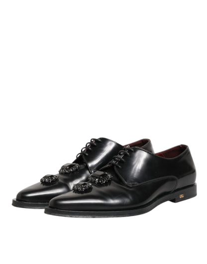 Dolce & Gabbana Derby Leren Schoenen Kristallen - Zwart