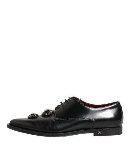 Dolce & Gabbana Derby Leren Schoenen Kristallen - Zwart