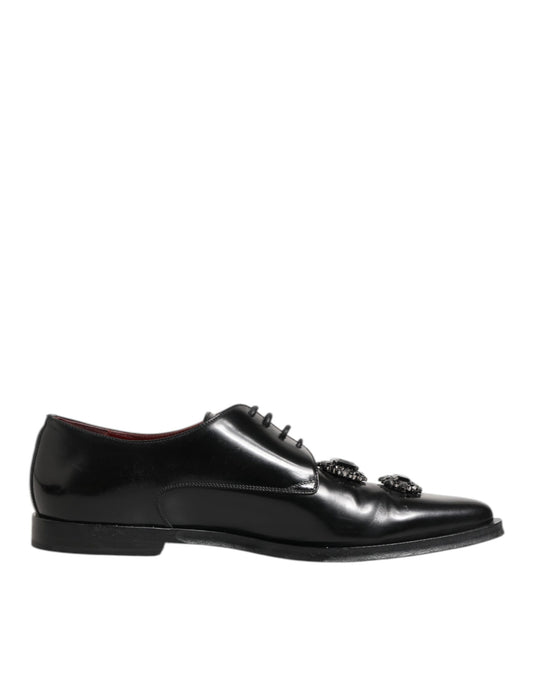 Dolce & Gabbana Derby Leren Schoenen Kristallen - Zwart
