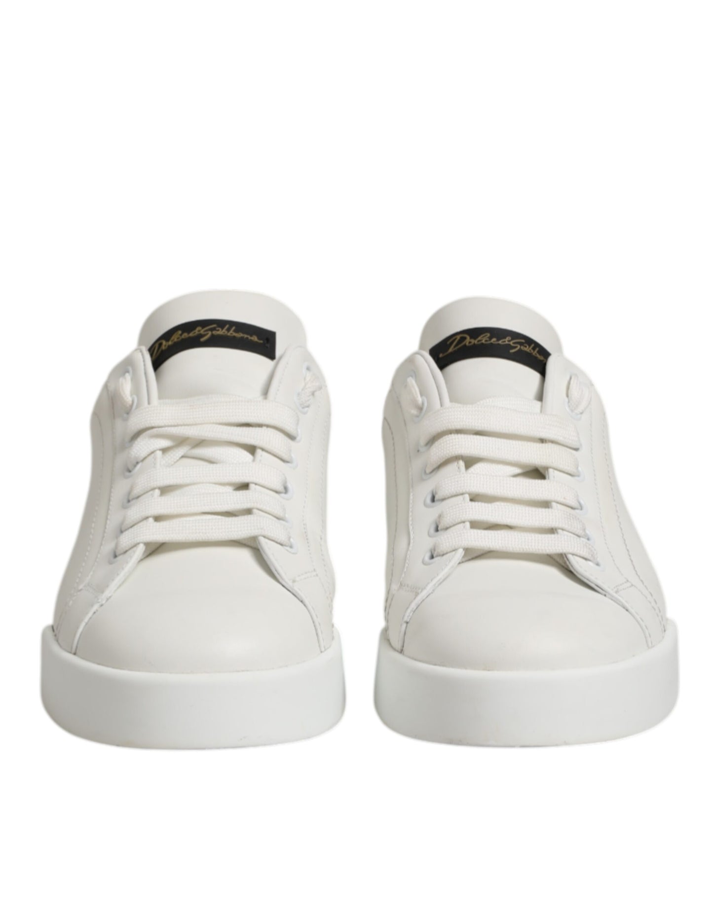 Dolce & Gabbana Low Top Sneakers Leder Wit Zwart Accent