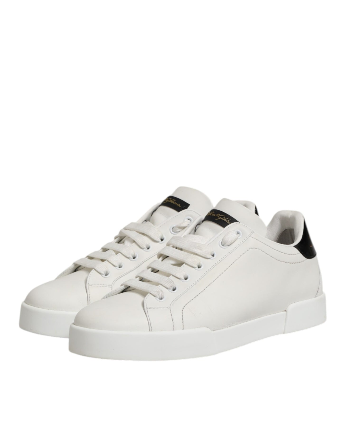 Dolce & Gabbana Low Top Sneakers Leder Wit Zwart Accent