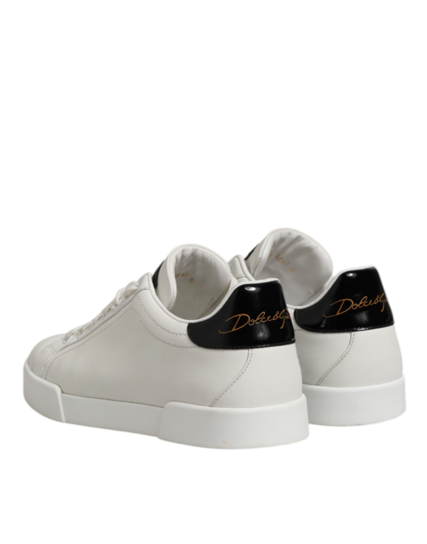 Dolce & Gabbana Low Top Sneakers Leder Wit Zwart Accent