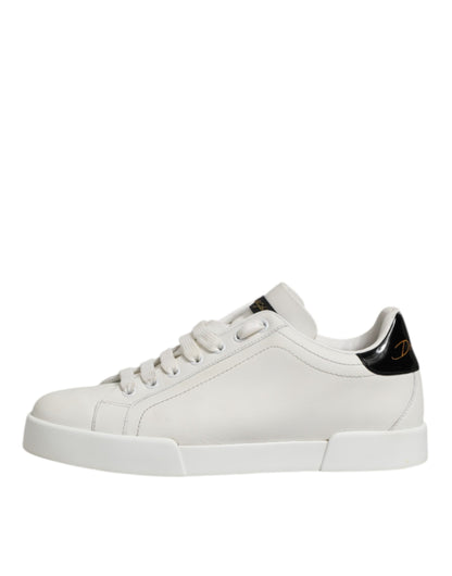Dolce & Gabbana Low Top Sneakers Leder Wit Zwart Accent