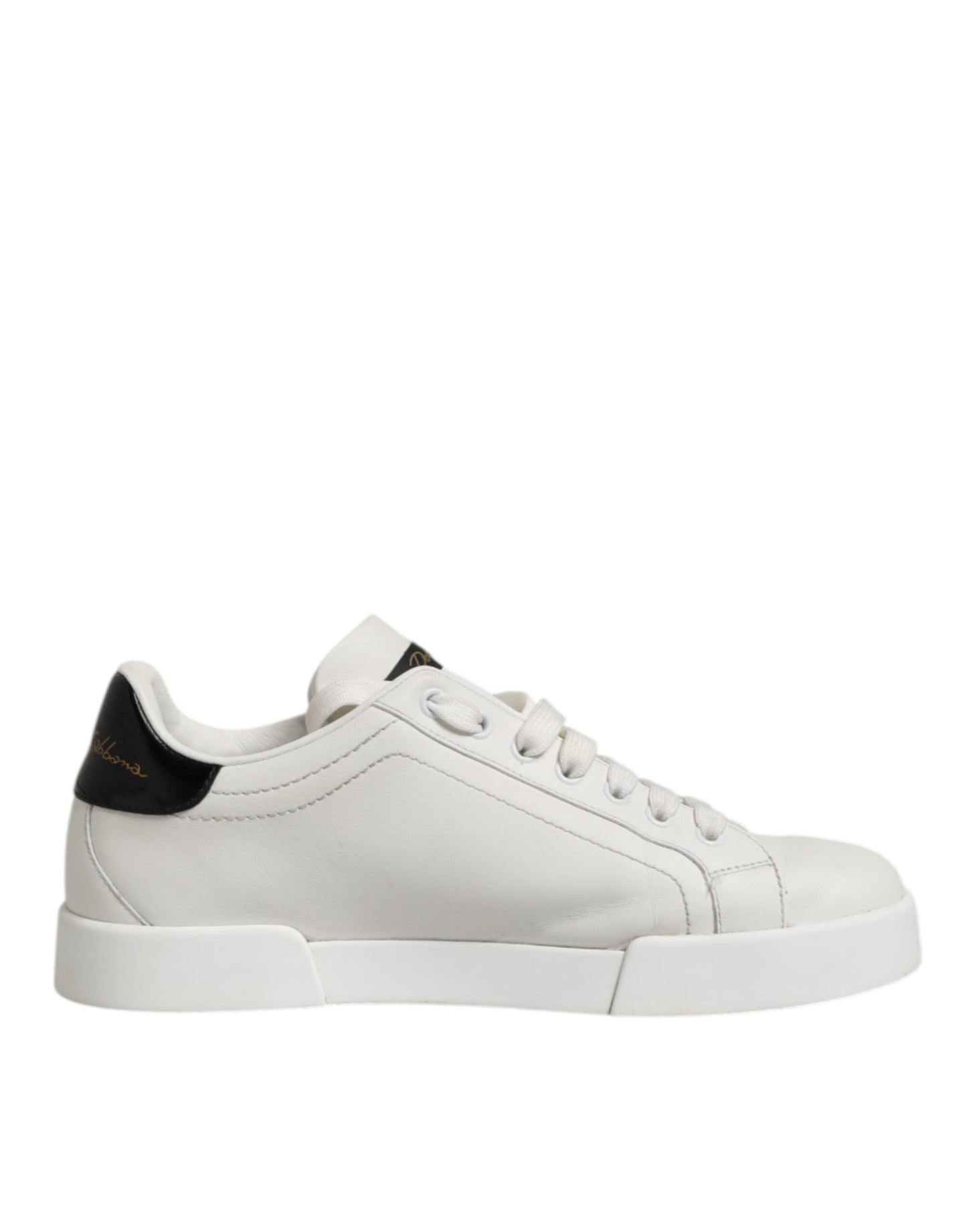 Dolce & Gabbana Low Top Sneakers Leder Wit Zwart Accent