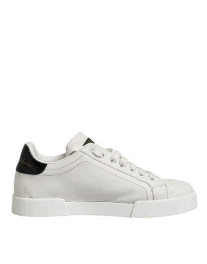 Dolce & Gabbana Low Top Sneakers Leder Wit Zwart Accent
