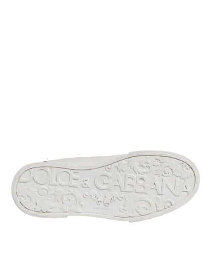 Dolce & Gabbana Low Top Sneakers Leder Wit Zwart Accent
