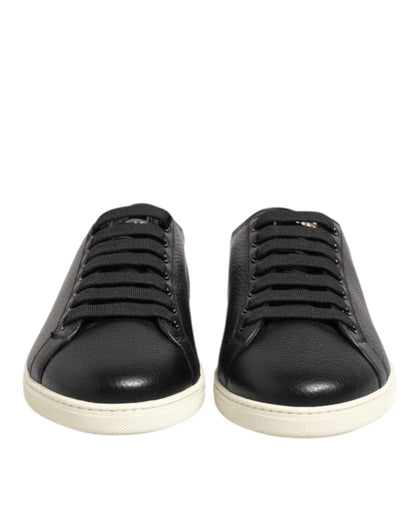 Dolce & Gabbana Black Leather Lace Up Low Top Sneakers Shoes