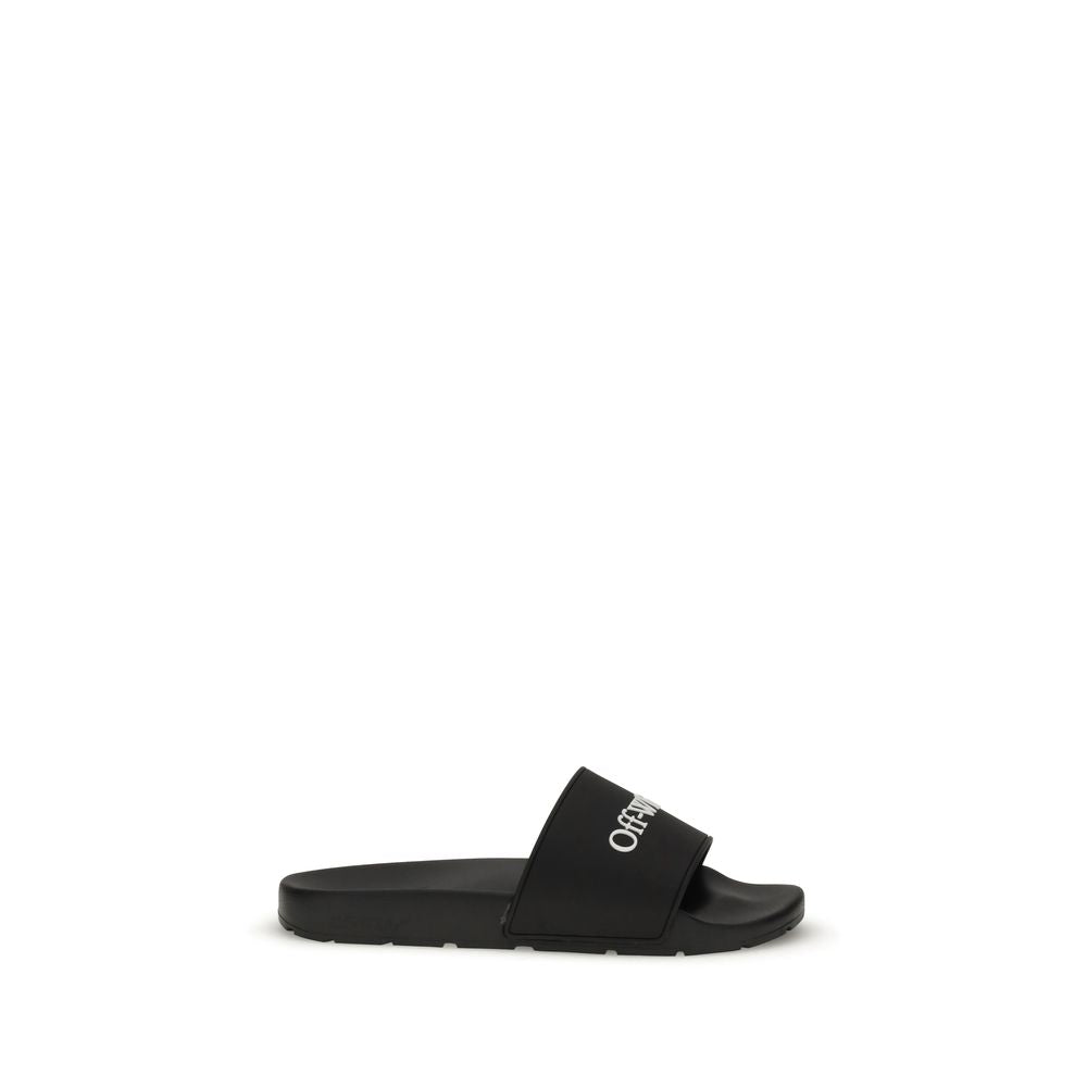 Off-White Rubber Slides Black Bookish Logo Edition