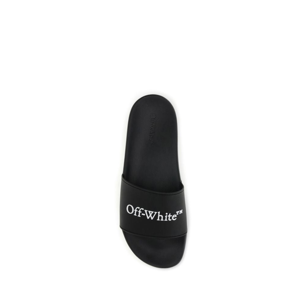 Off-White Rubber Slides Black Bookish Logo Edition