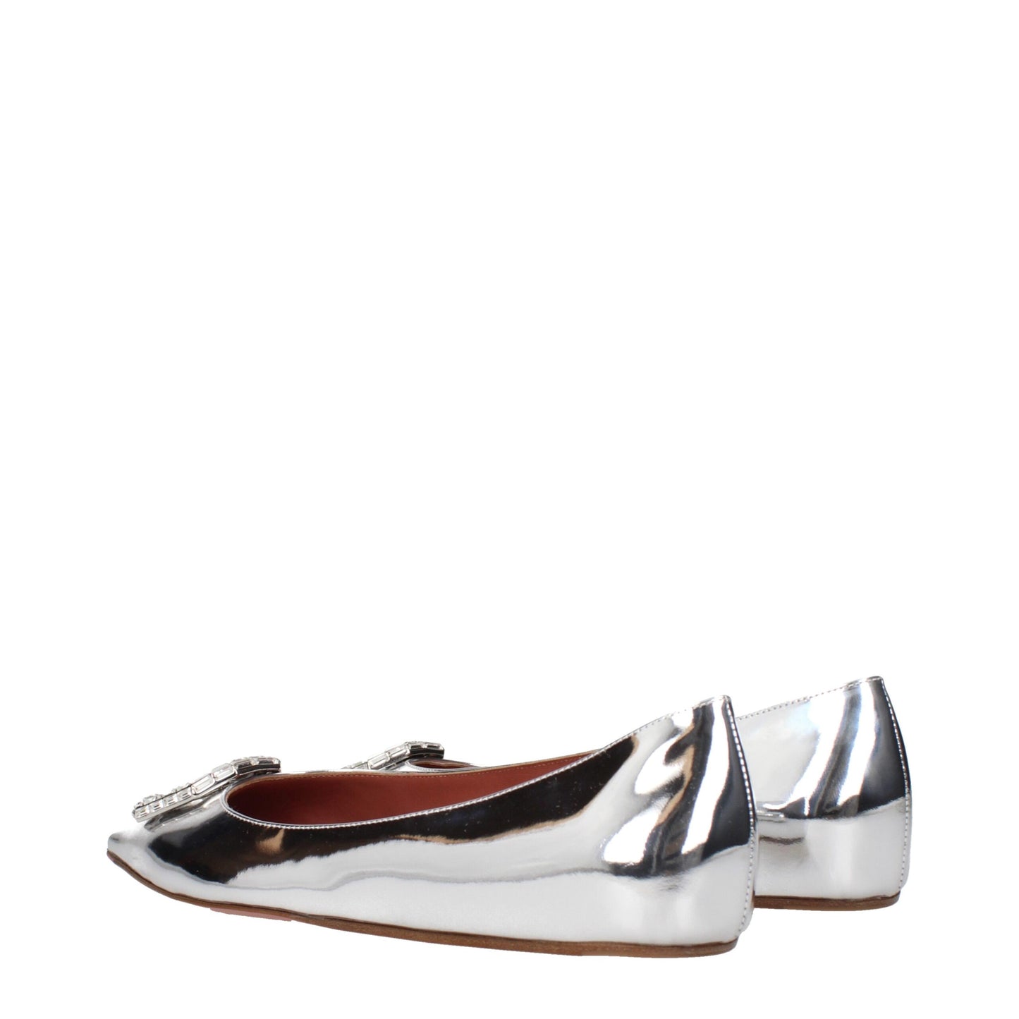 Amina Muaddi Camelia Flat Leather Ballet Flats Mirror Silver
