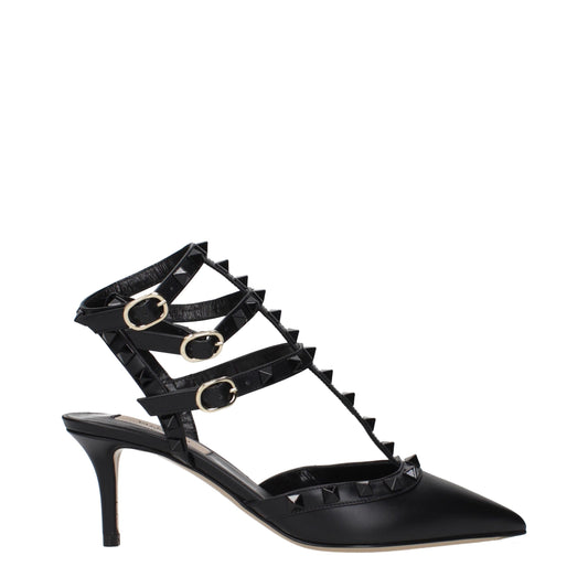 Valentino Garavani Pumps Leather Studded Mid Heel Black