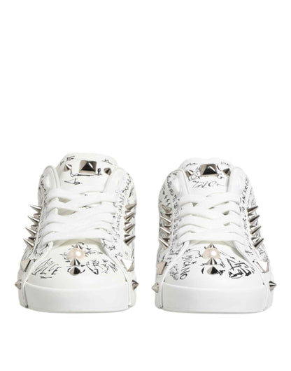 Dolce Gabbana Portofino Studded LowTop Leer Sneaker Wit