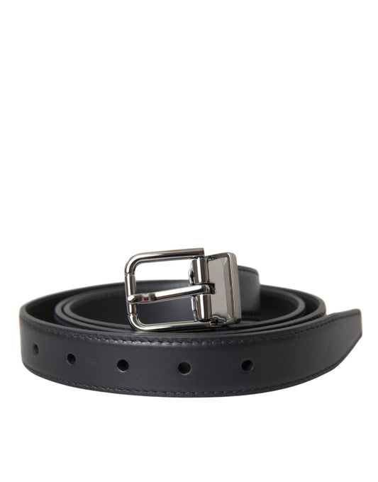 Dolce Gabbana Leren Riem Met Zilveren Gesp - Zwart 2,5 cm