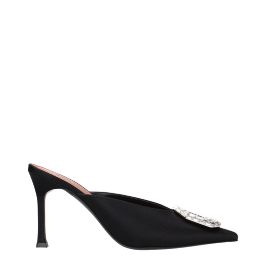 Amina Muaddi Camelia Mule 90 Satin Rhinestone - Black/90mm