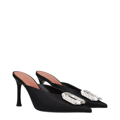 Amina Muaddi Camelia Mule 90 Satin Rhinestone - Black/90mm