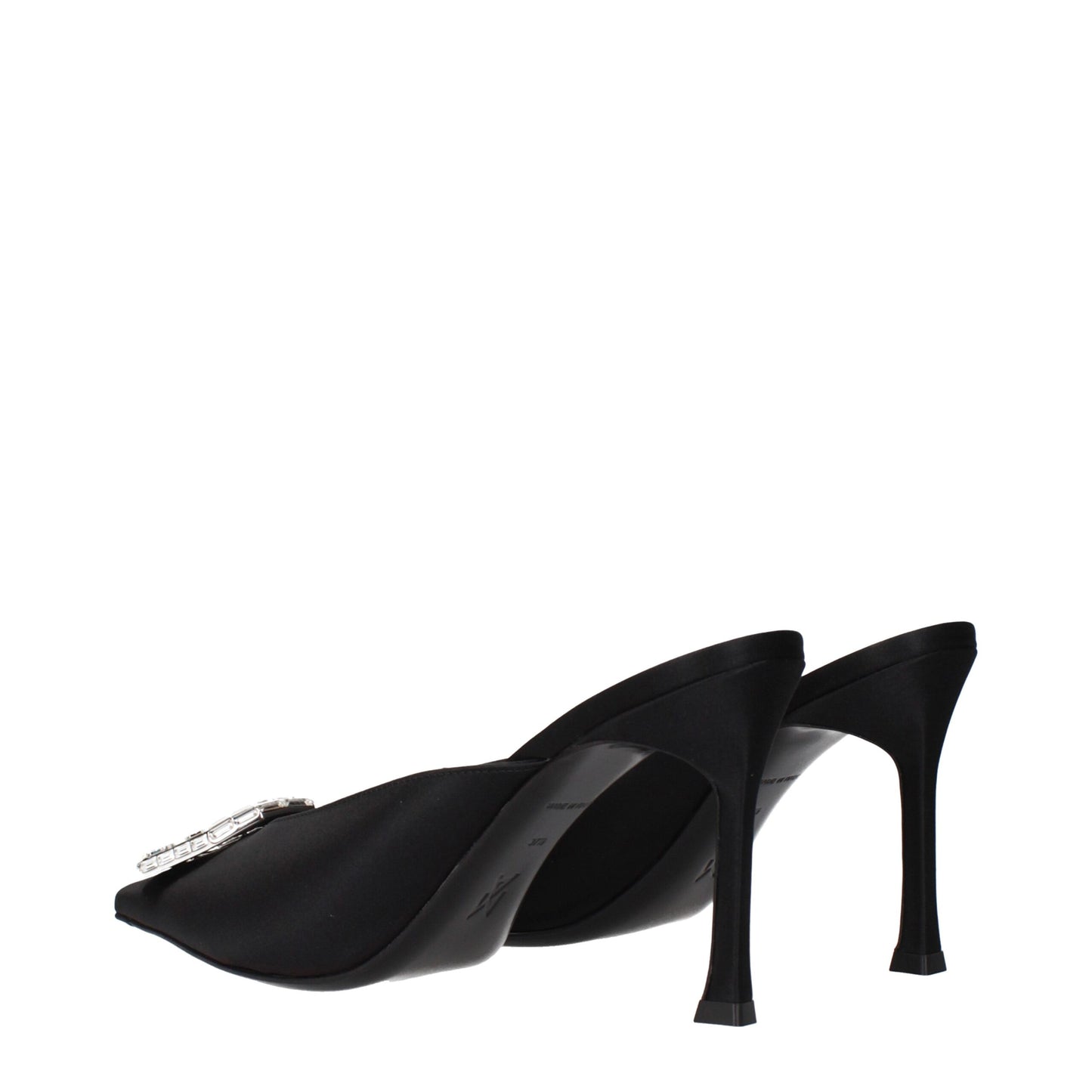 Amina Muaddi Camelia Mule 90 Satin Rhinestone - Black/90mm