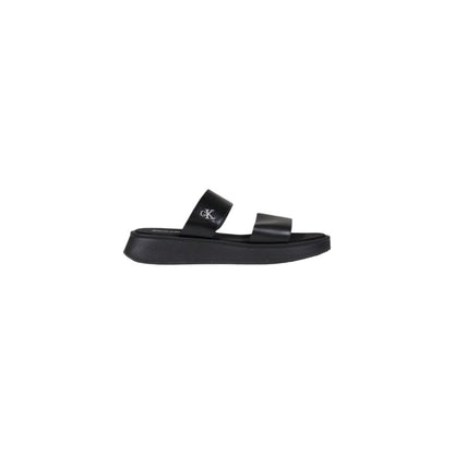 Calvin Klein Jeans Leather Sandal Slide Black Double