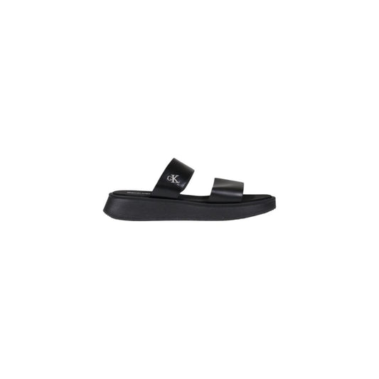 Calvin Klein Jeans Leather Sandal Slide Black Double