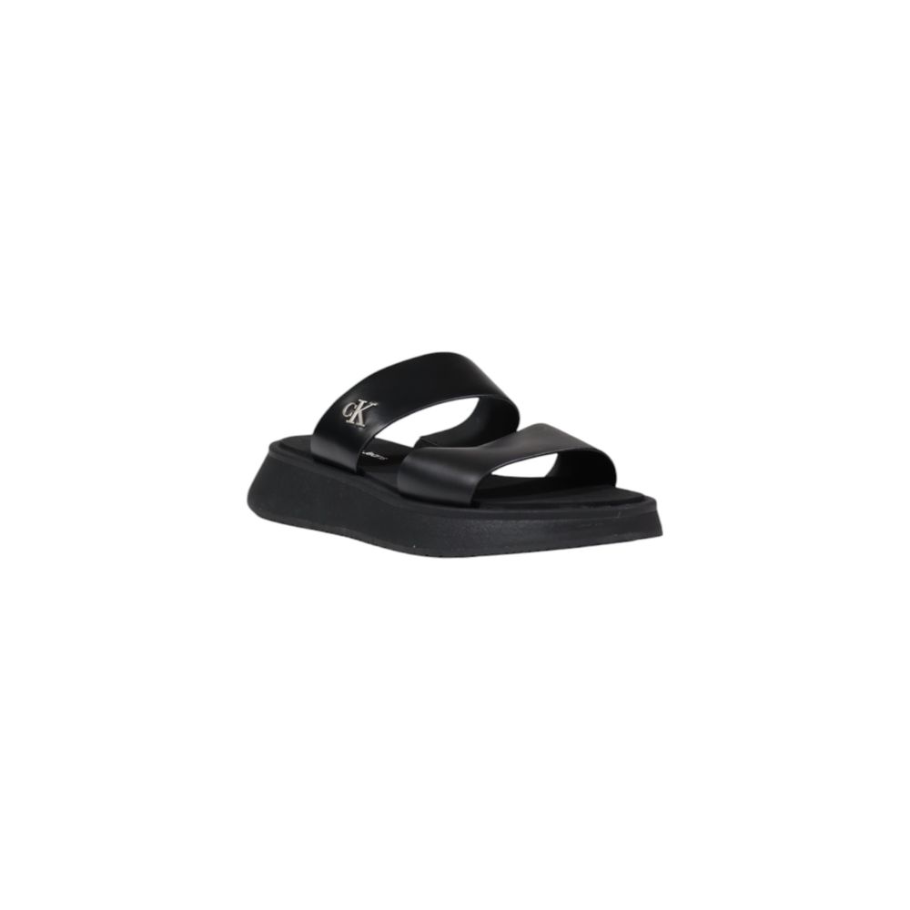 Calvin Klein Jeans Leather Sandal Slide Black Double