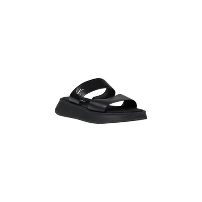 Calvin Klein Jeans Leather Sandal Slide Black Double