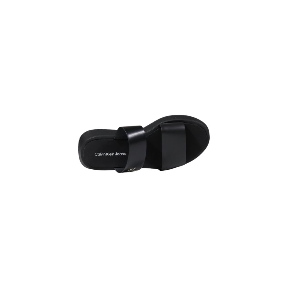 Calvin Klein Jeans Leather Sandal Slide Black Double