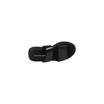 Calvin Klein Jeans Leather Sandal Slide Black Double