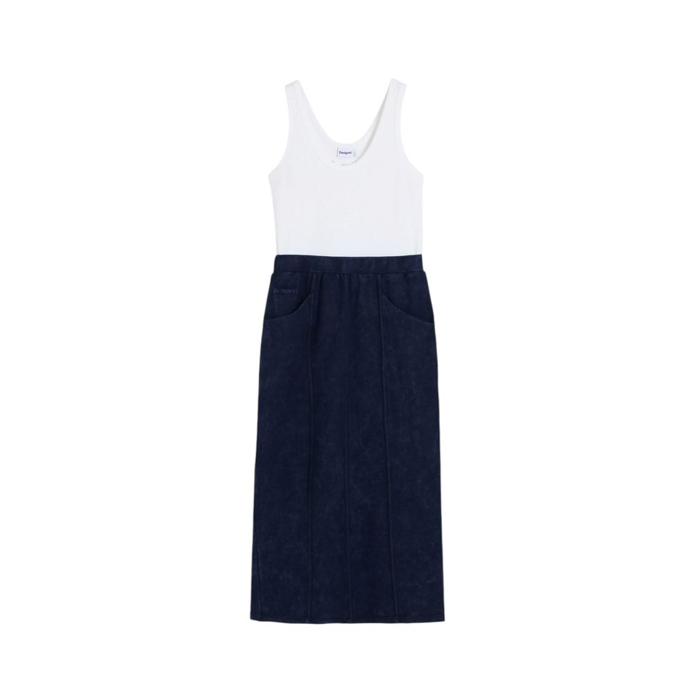 Desigual Blue Cotton Long Dress Women – Elastane Comfort